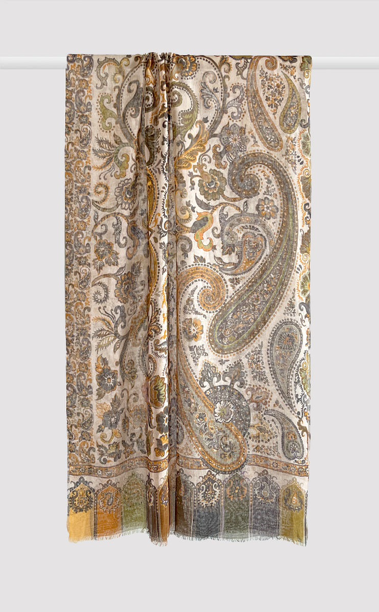 Fine Wool Silk Paisley Pattern Stole