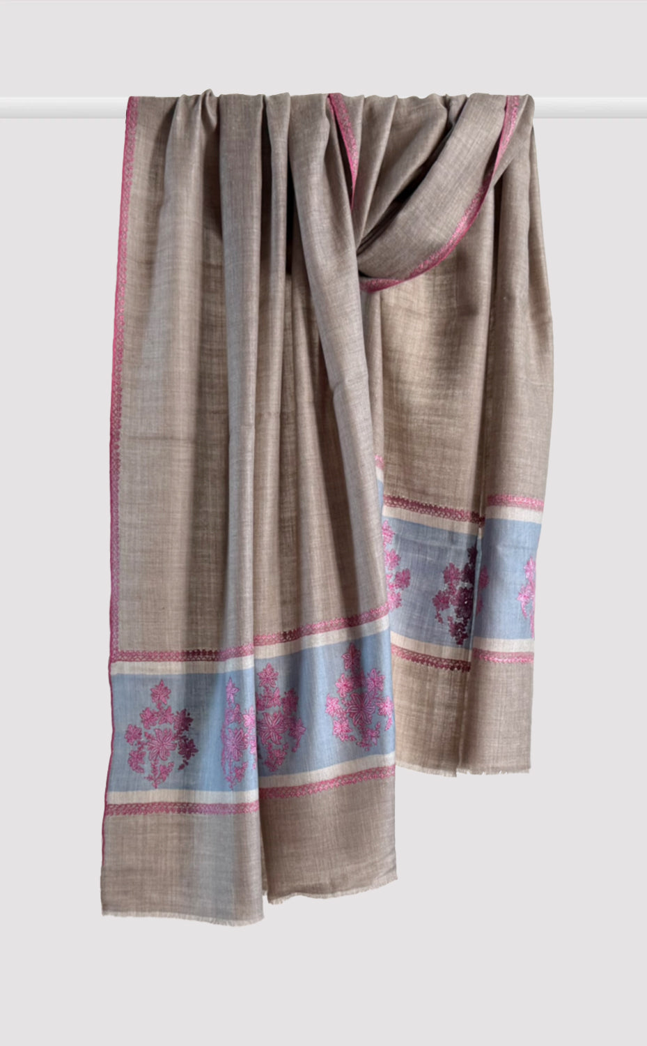 Pashmina Hand-Embroidered Azure Blush Stole