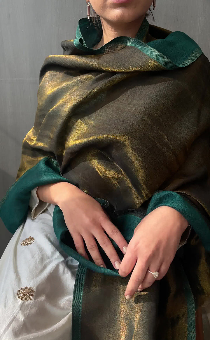 Zari Reversible Stole - Bottle Green