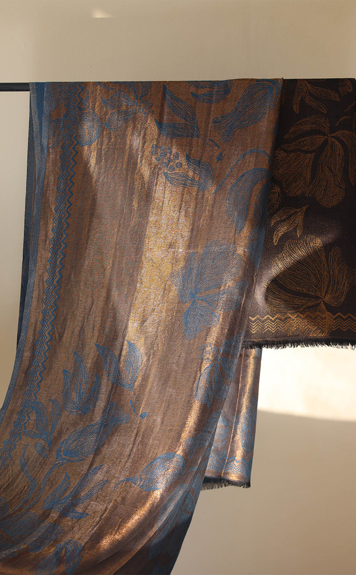 Cobalt Floral Zari Shawl