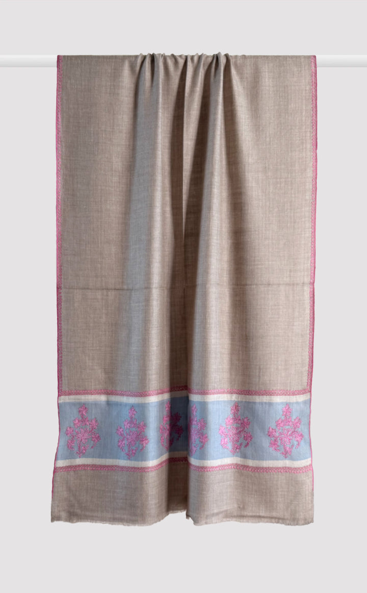 Pashmina Hand-Embroidered Azure Blush Stole