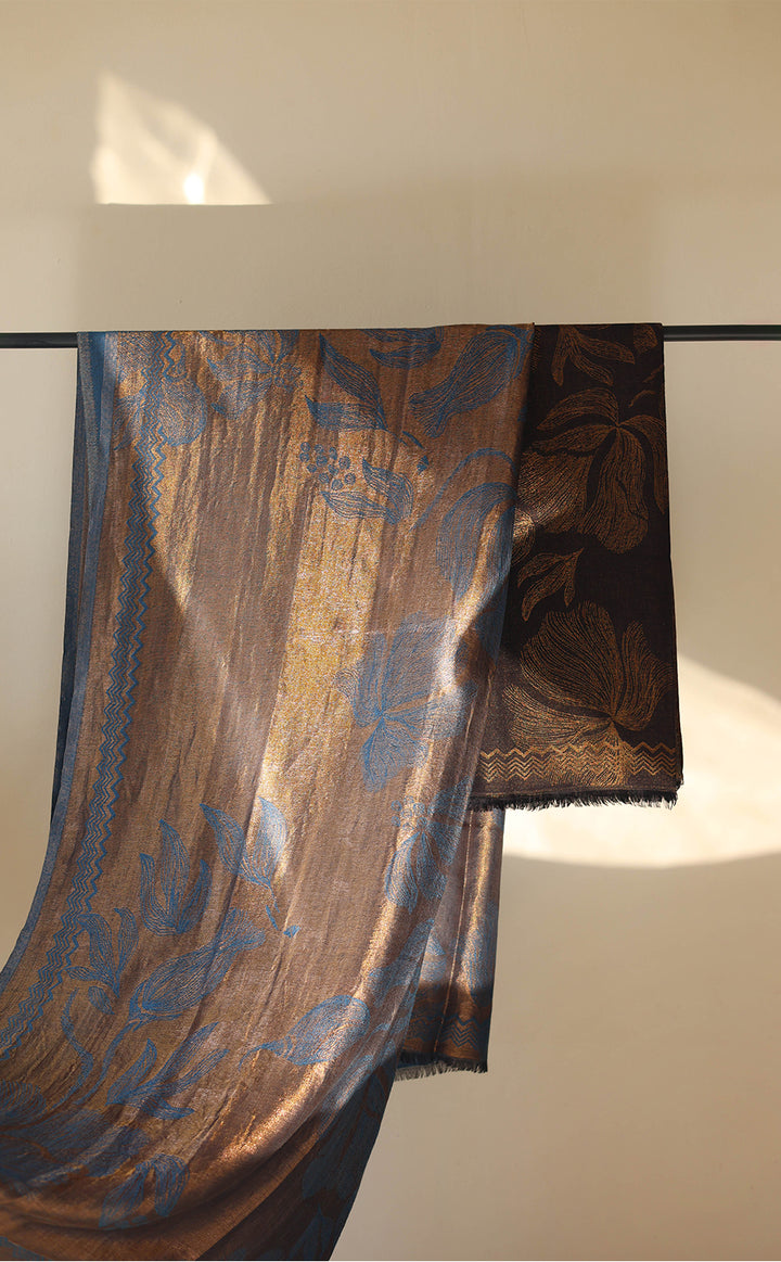 Cobalt Floral Zari Shawl