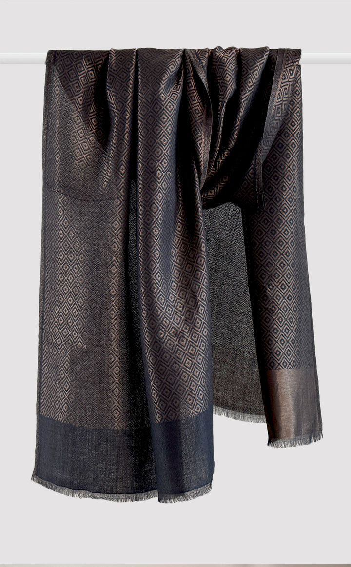 Black Geometric Zari Stole