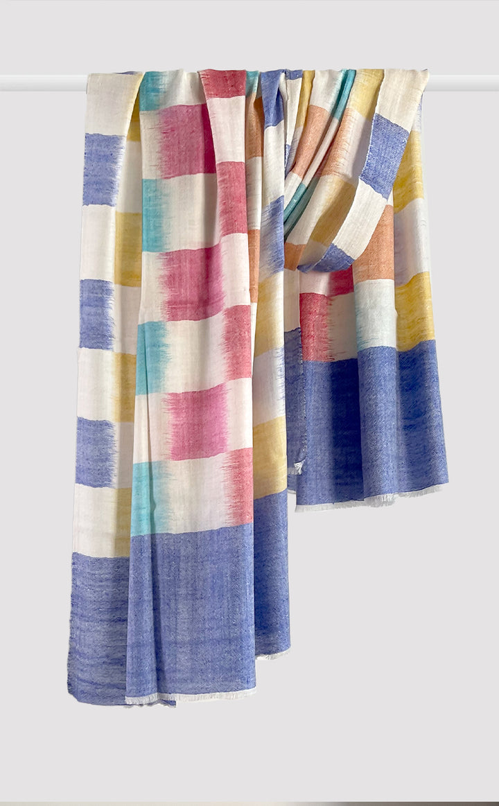 Pashmina Pastel Ikat Checks Shawl