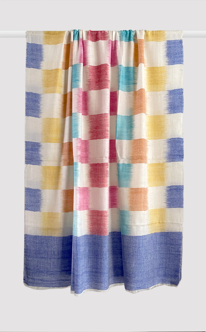 Pashmina Pastel Ikat Checks Shawl