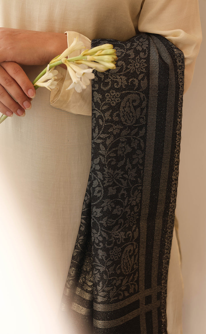 Black Silver Zari Wool Jacquard