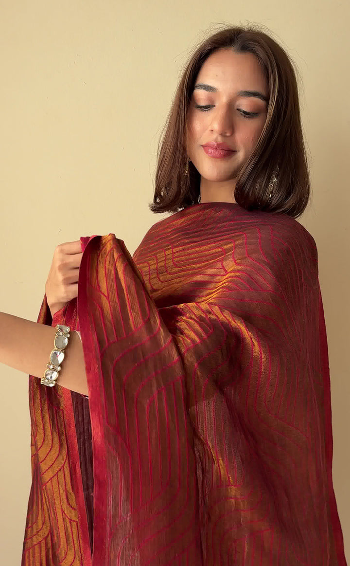 Gilded Ruby Zari Stole