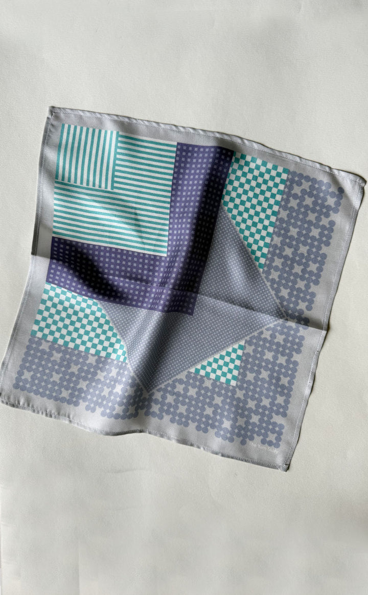 Puzzle Turquoise Grey Pocket Square