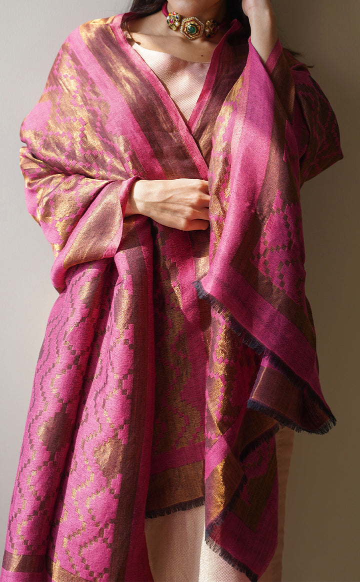 Fuchsia Pink Fantasy Zari Shawl