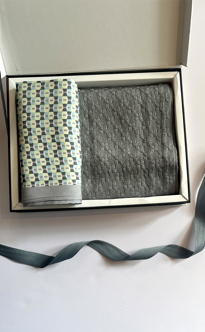 Grey Woven Muffler &amp; Pocket Square For Him