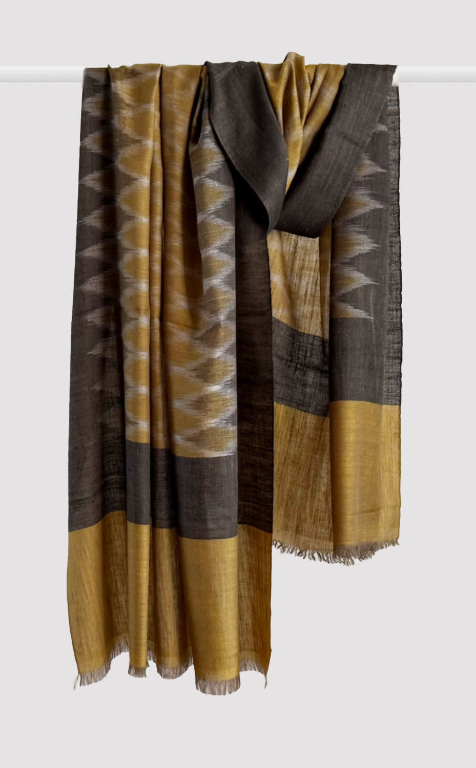 Pashmina Charcoal Gold Ikat Shawl