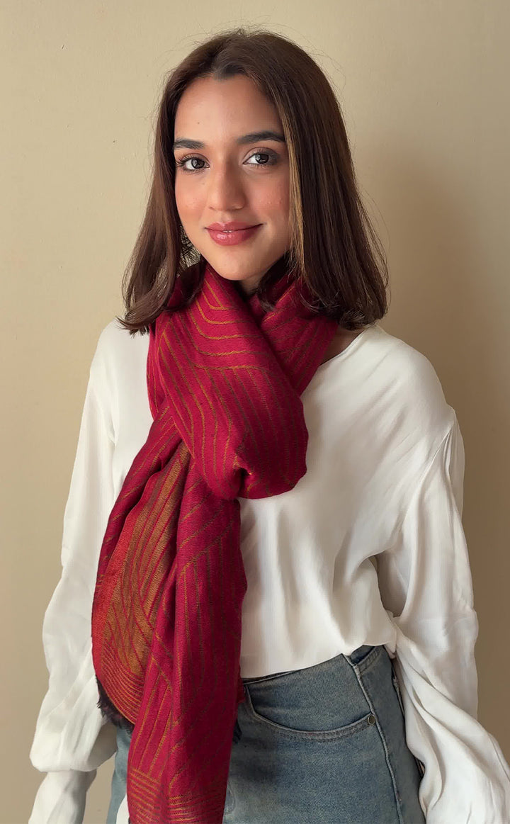 Gilded Ruby Zari Stole