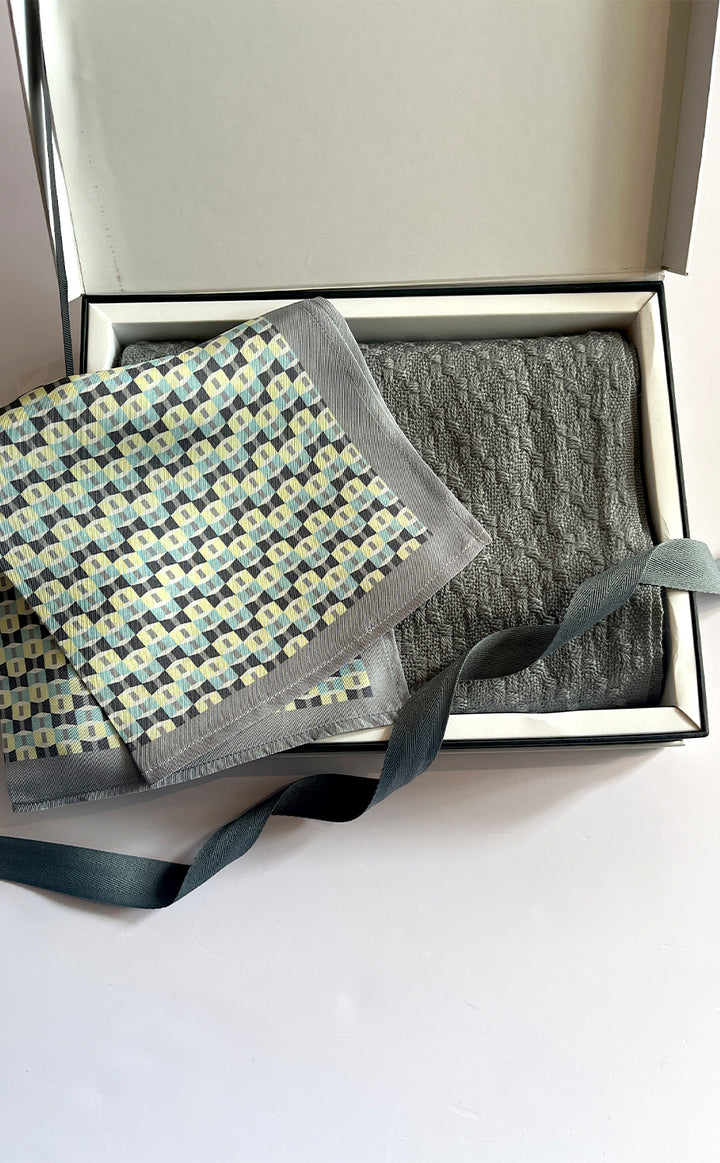 Grey Woven Muffler &amp; Pocket Square For Him