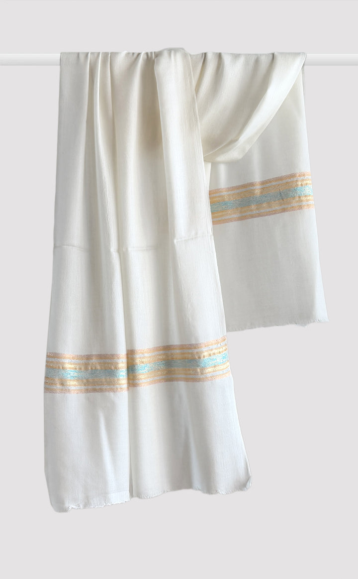 Cream Stripe Zari Stole