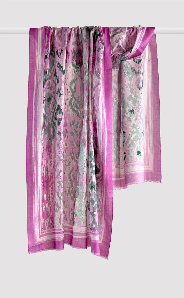 Fuchsia Garden Ikat Silk Stole