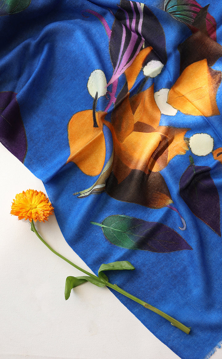 Azure Flora Printed Stole