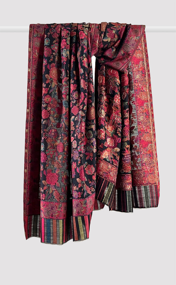 Black Floral Zari Kani Shawl