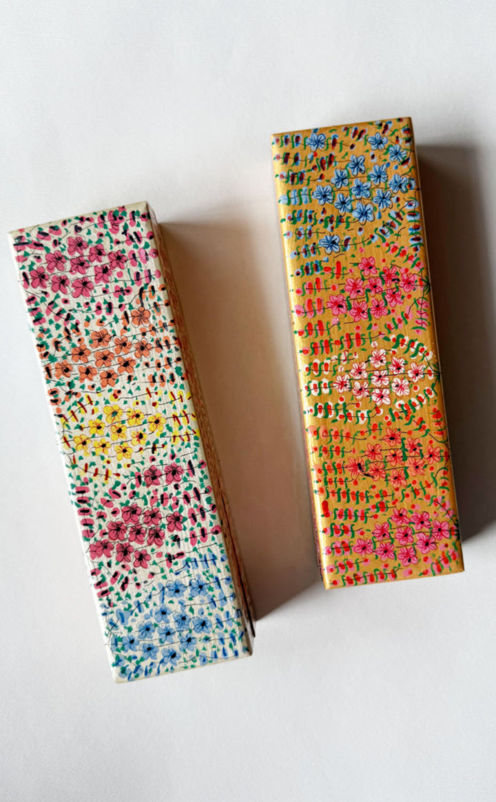 White &amp; Mustard Kashmiri Papier Mache Box