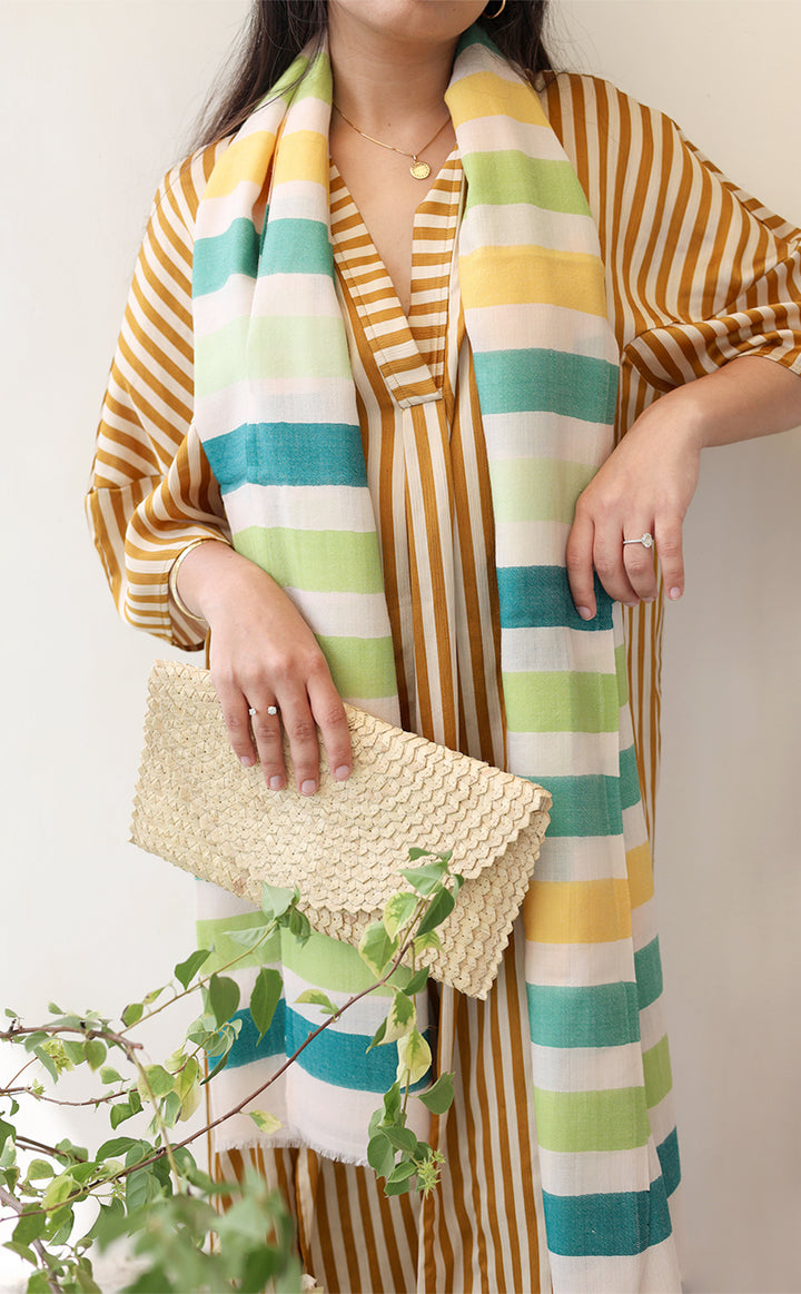 Lime Merino Strokes Stole