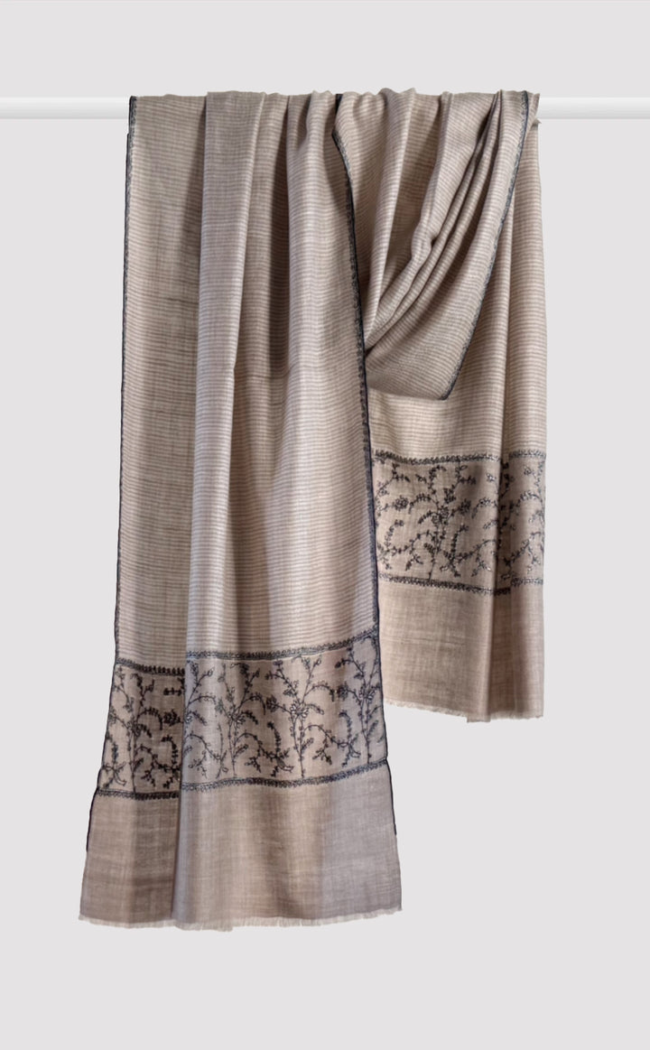 Pashmina Hand-Embroidered Midnight Ivy Stole