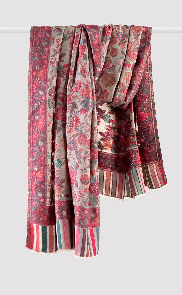 Beige Floral Zari Kani Shawl