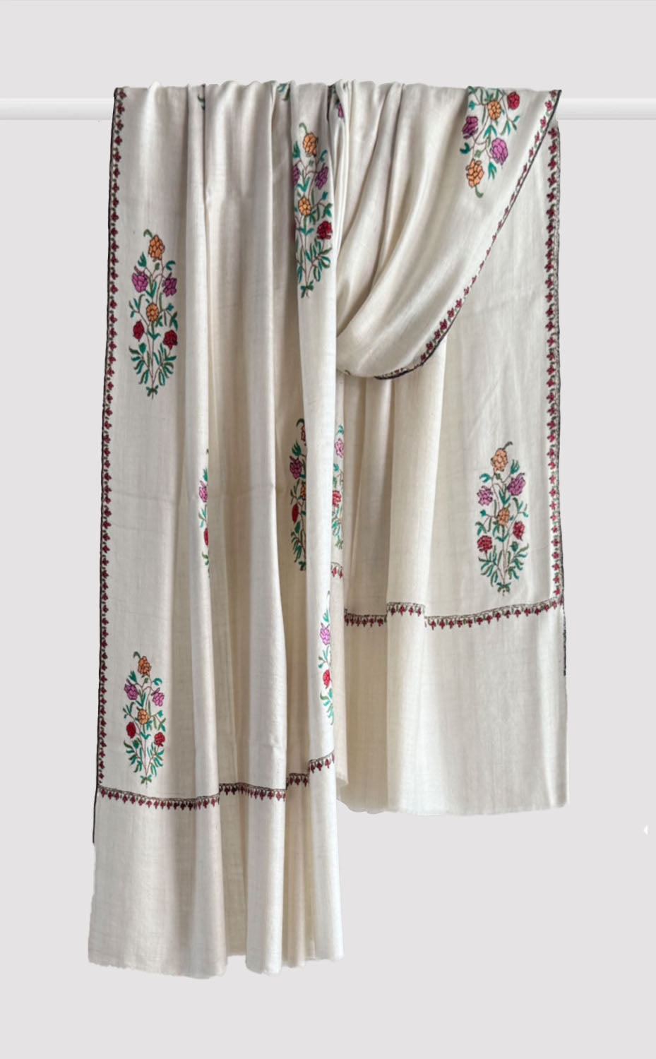 Pashmina Hand-Embroidered Meringue Flora Shawl
