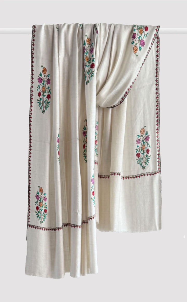 Pashmina Hand-Embroidered Meringue Flora Shawl
