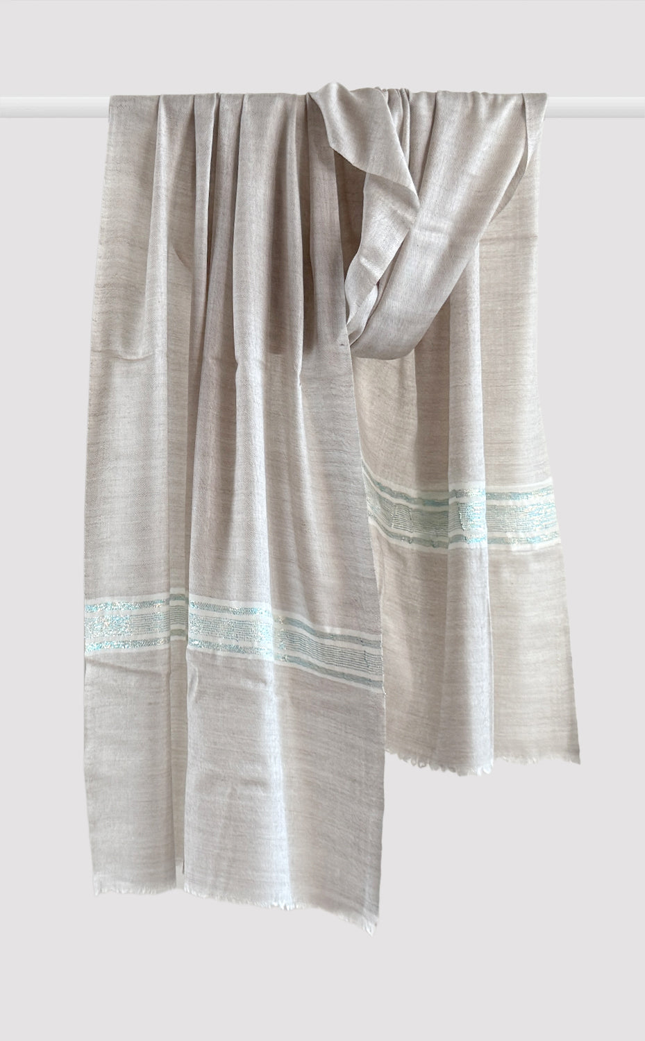 Cream &amp; Aqua Zari Stole