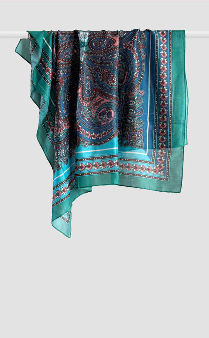 Teal Paisley Silk Scarf