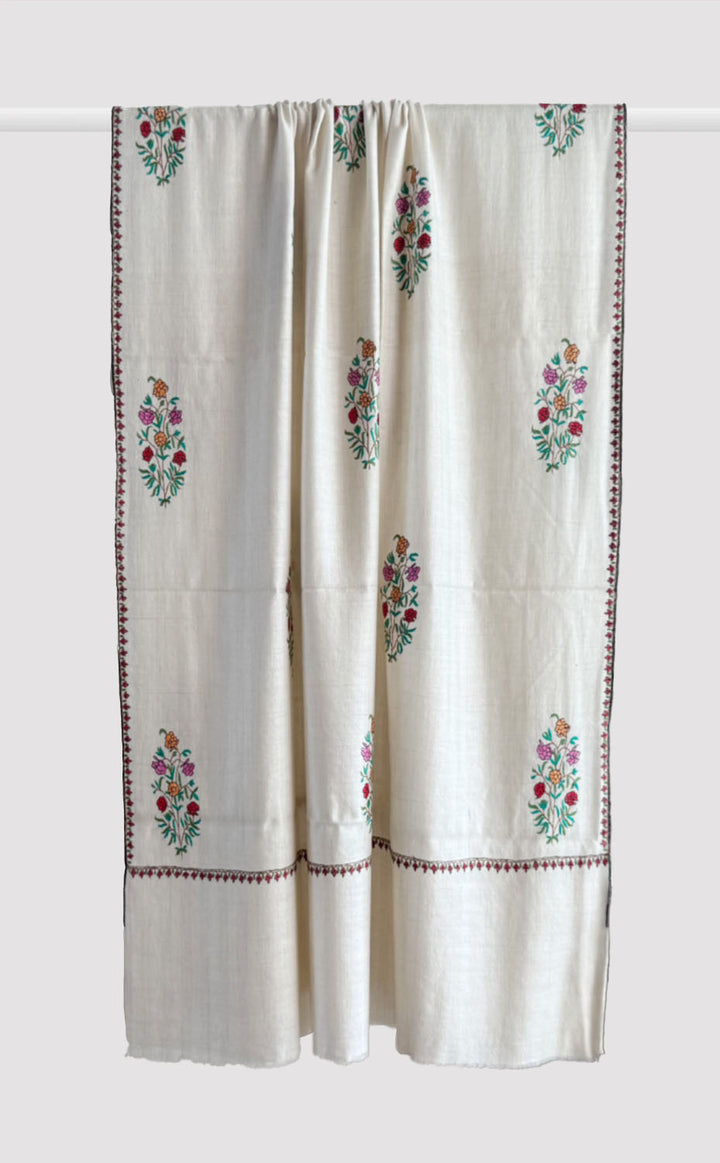 Pashmina Hand-Embroidered Meringue Flora Shawl