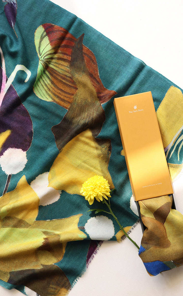 Teal Flora Printed Stole