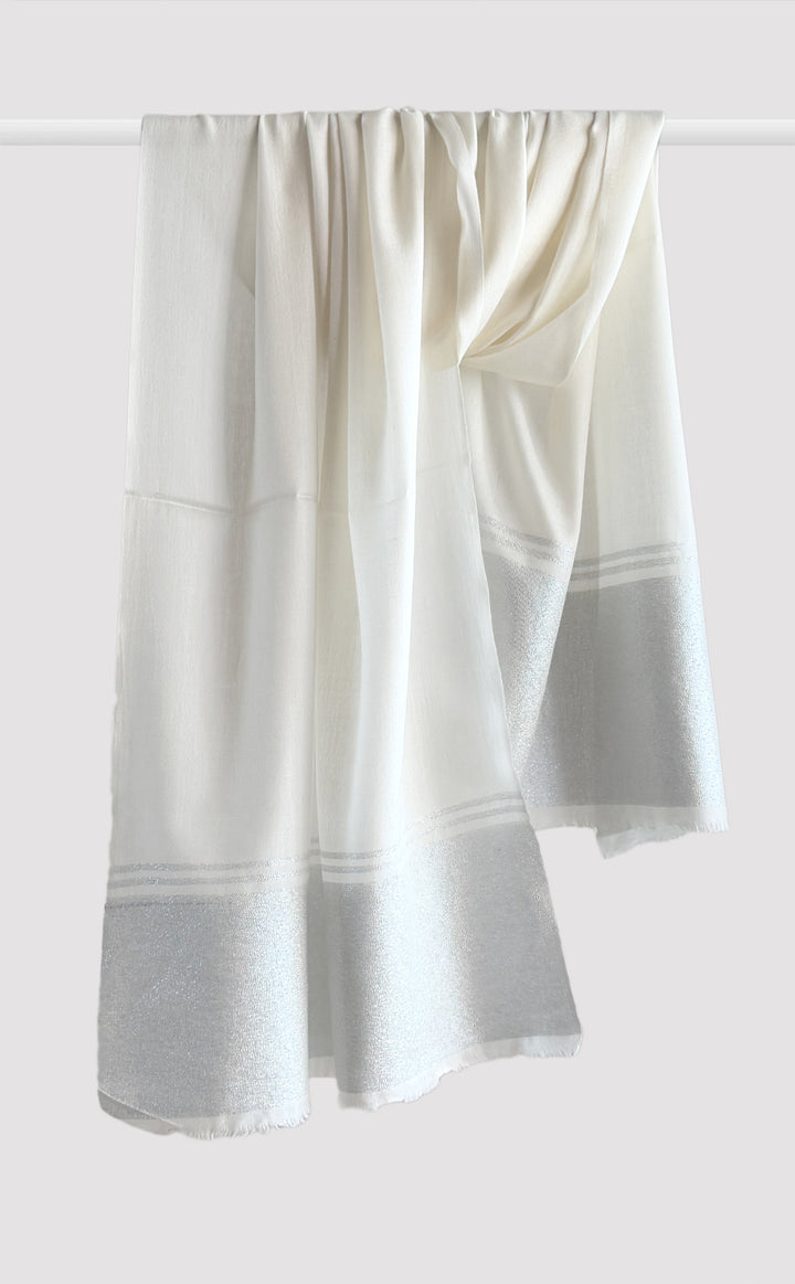 Broad Lunar White Zari Stole
