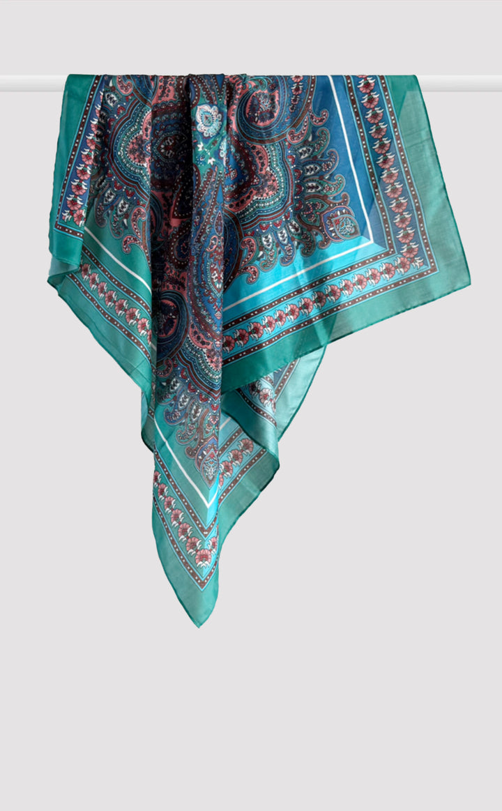 Teal Paisley Silk Scarf