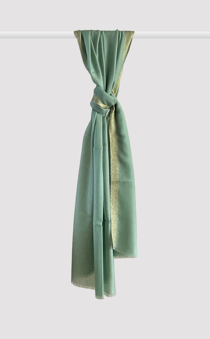 Wool Silk Zari Stole - Pastel Green