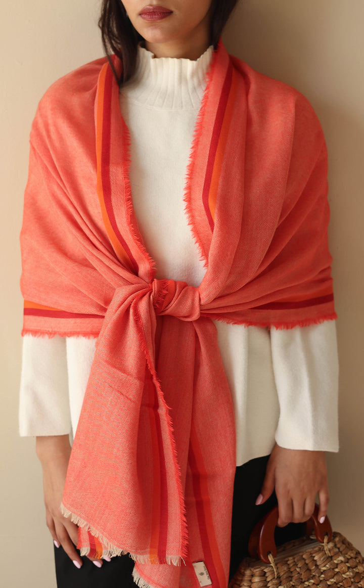 Salmon Line Merino Stole