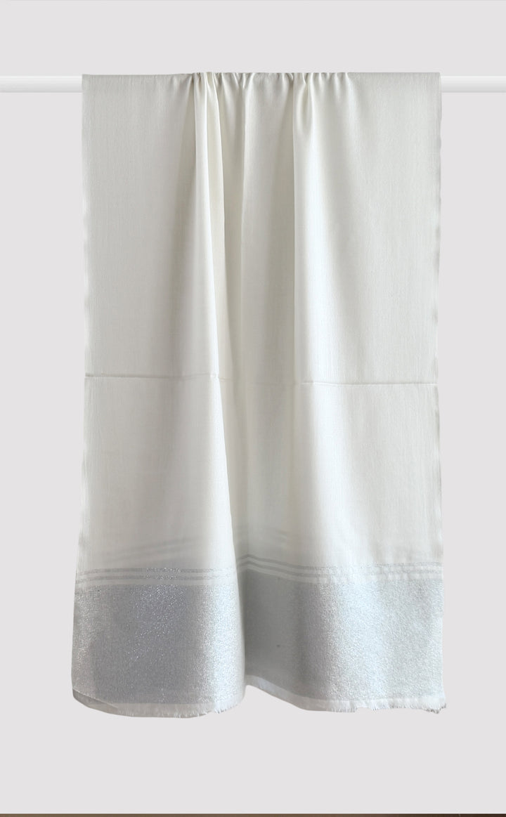 Broad Lunar White Zari Stole