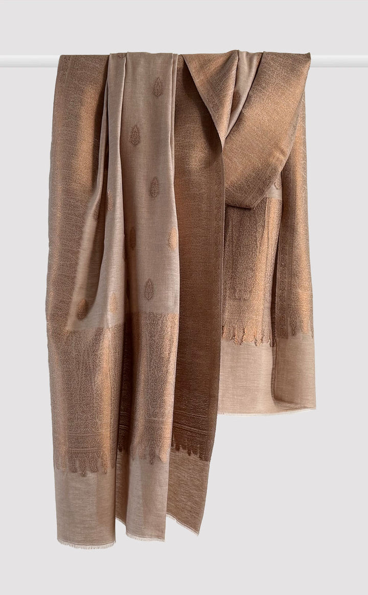 Beige and Gold Zari Kani Shawl