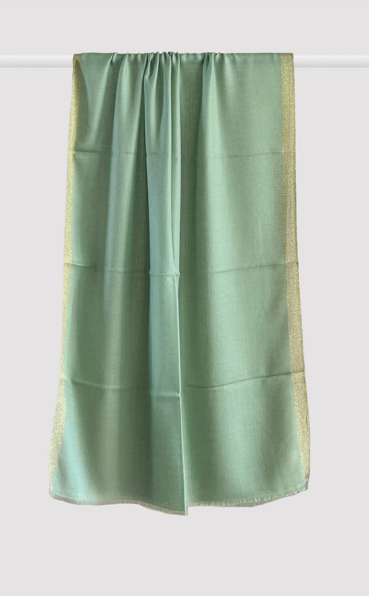 Wool Silk Zari Stole - Pastel Green