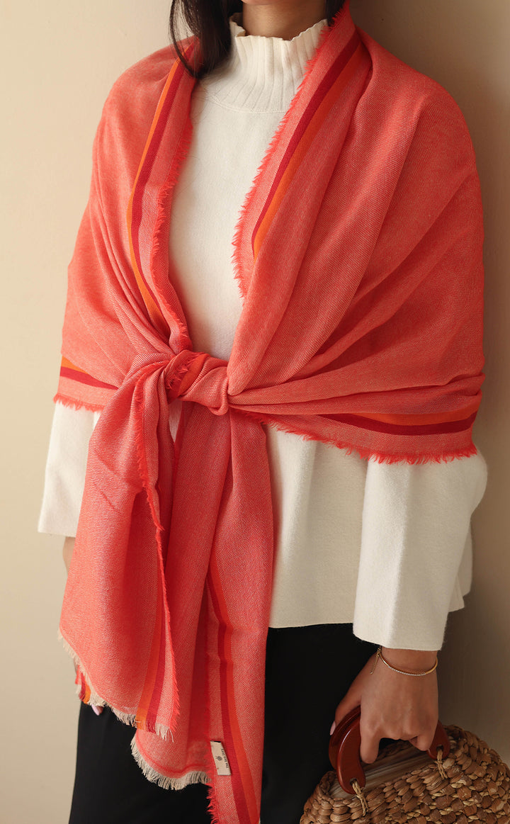 Salmon Line Merino Stole