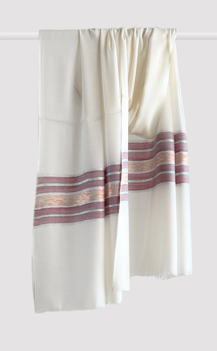 Cream &amp; Crimson Zari Stole