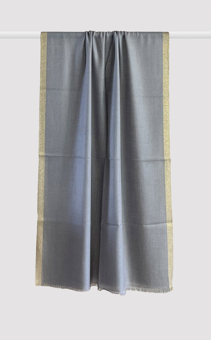 Wool Silk Zari Stole/Shawl - Grey