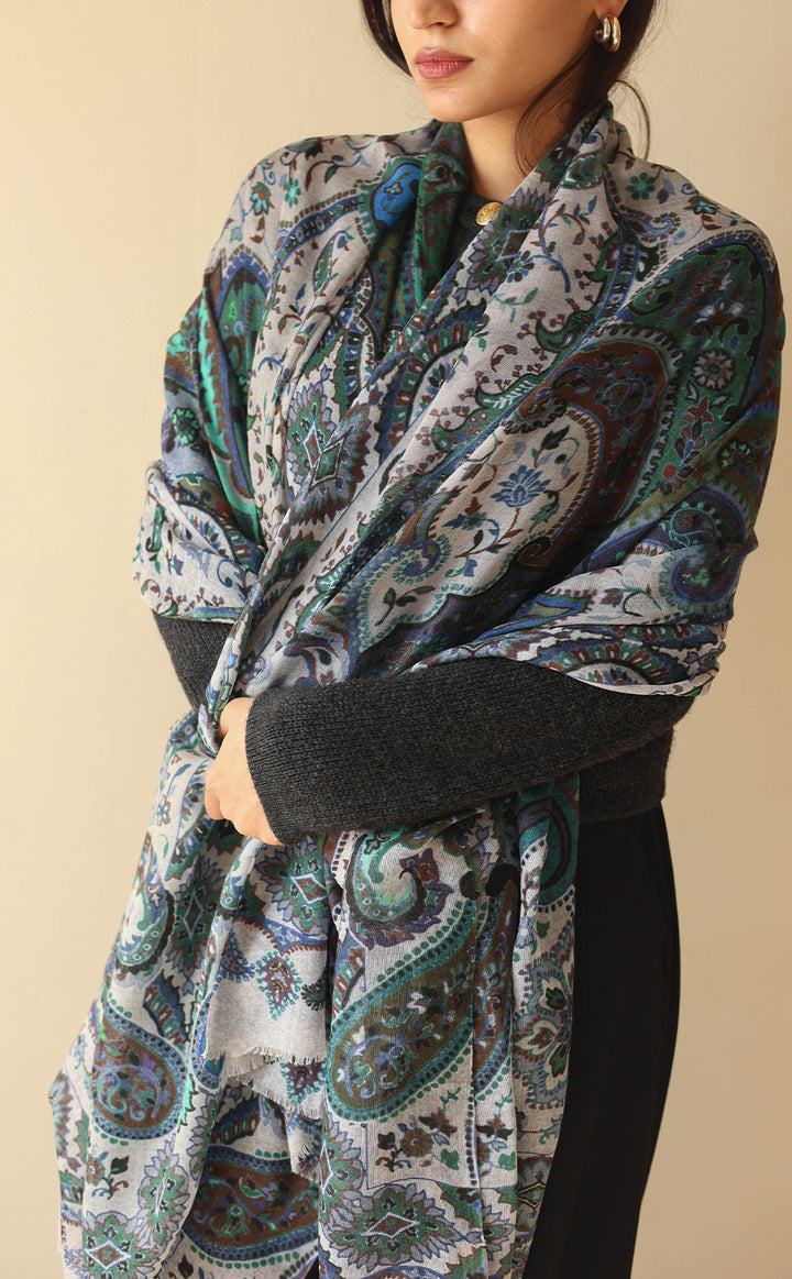 Antique Grandeur Wool Silk Shawl