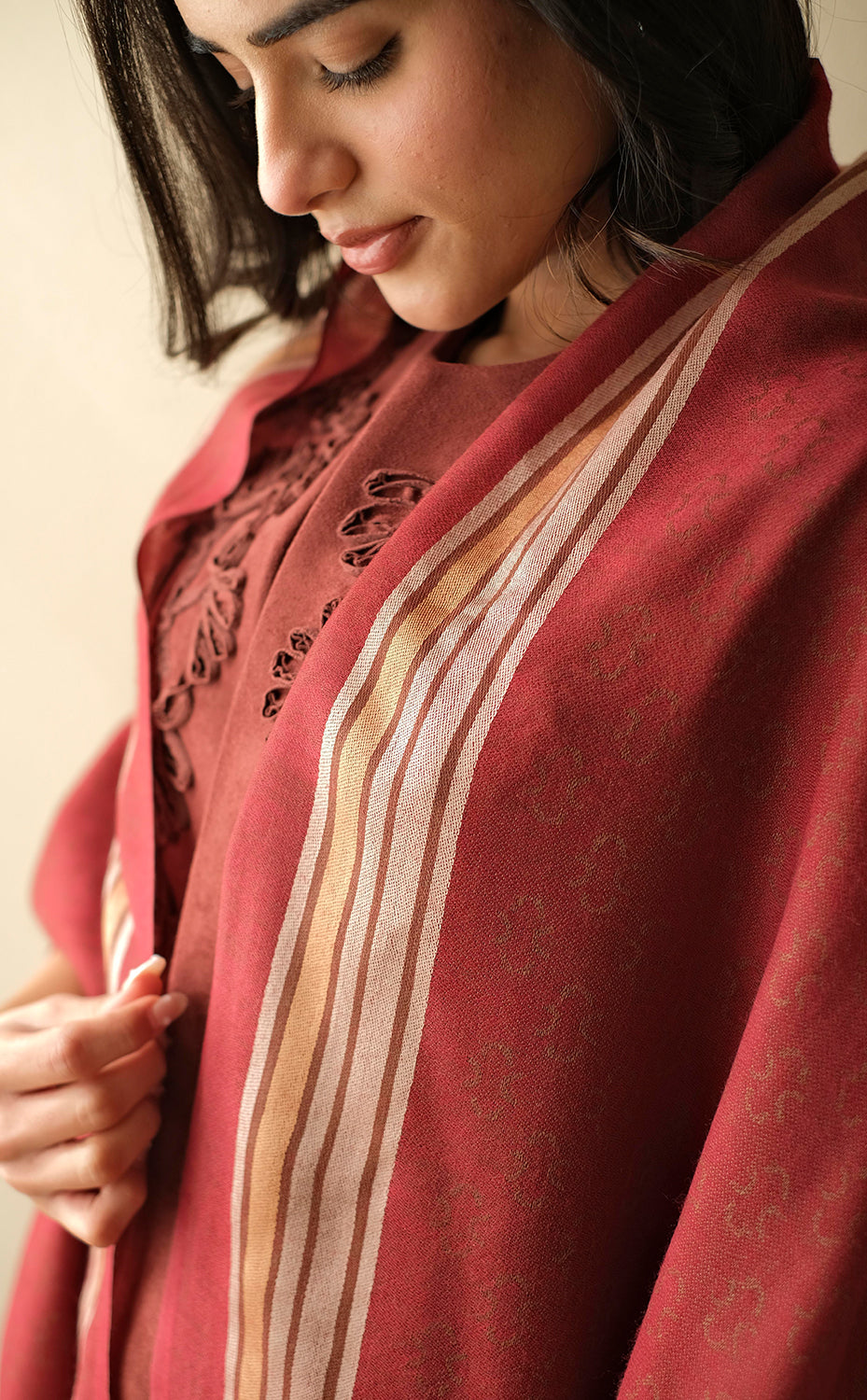 Wool Silk Jacquard - Mahogany