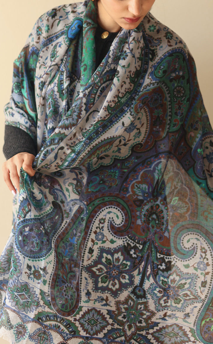 Antique Grandeur Wool Silk Shawl