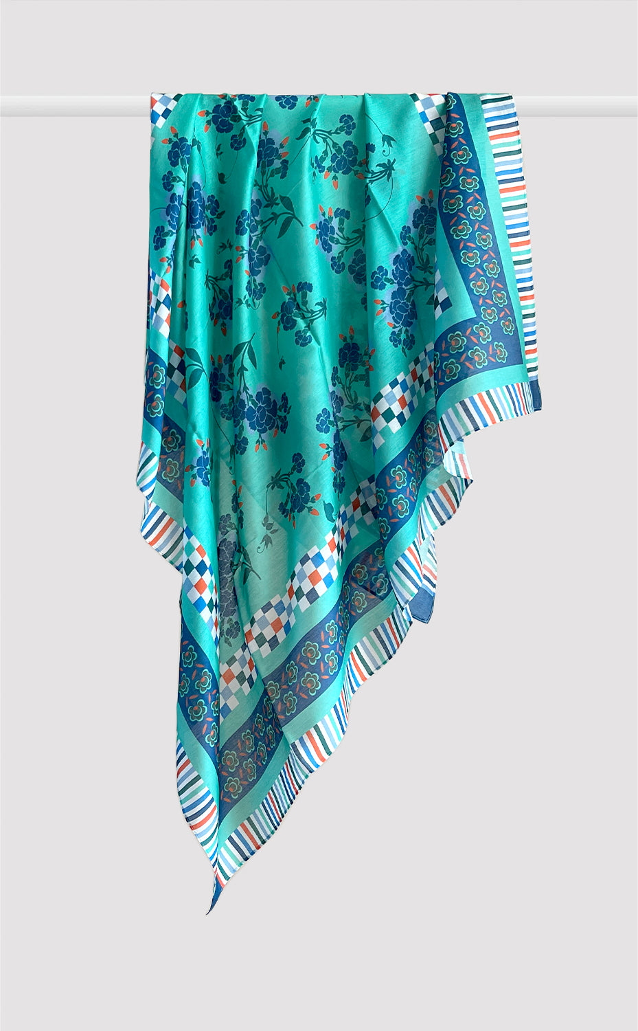 Turquoise Floral Checks Scarf