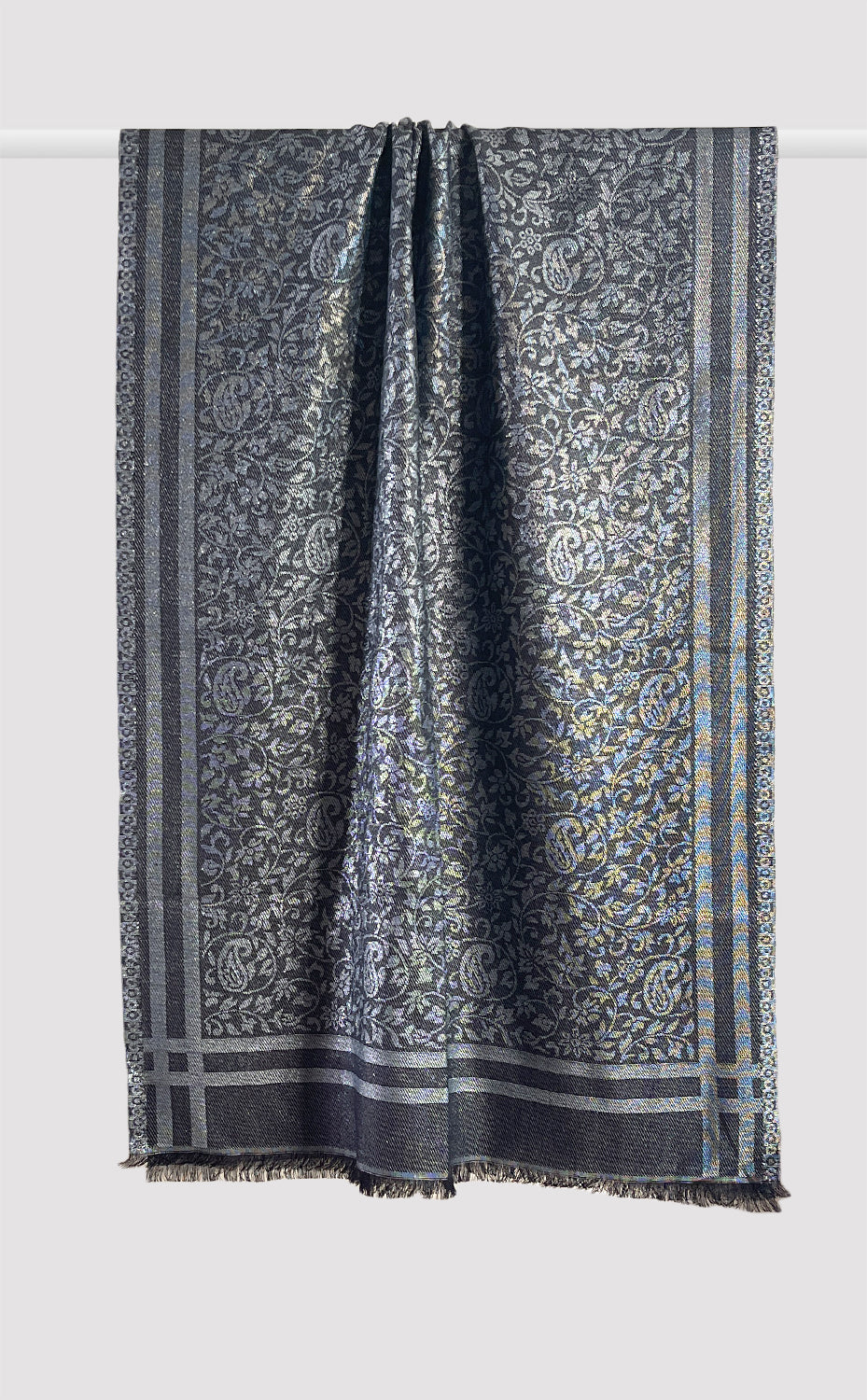 Black Silver Zari Wool Jacquard