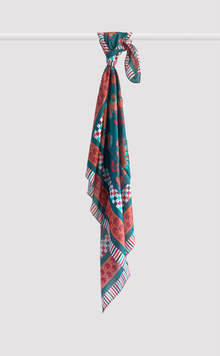 Teal Floral Checks Scarf