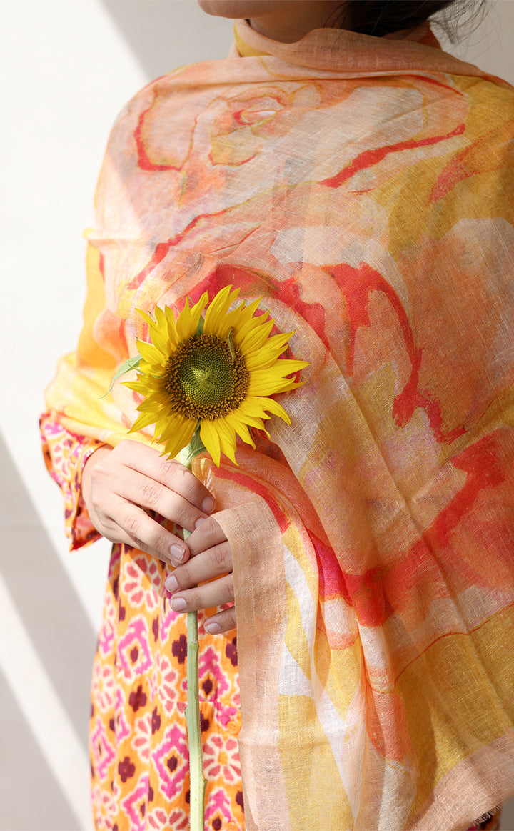 Peach Peony Linen Modal Stole