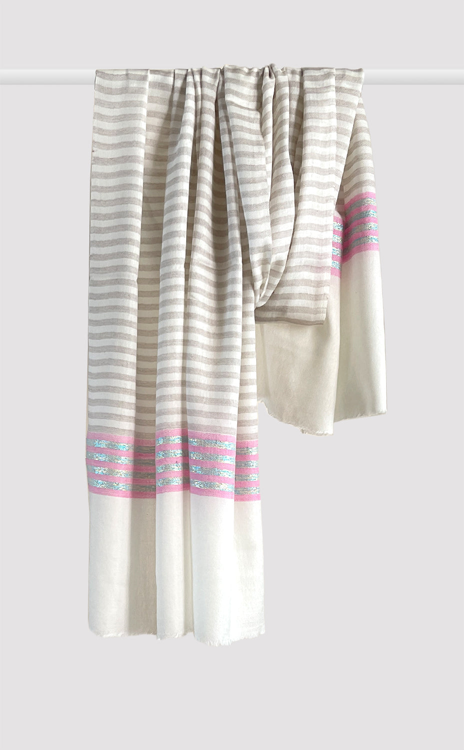 Pink Blue Thin Streak Zari Stole