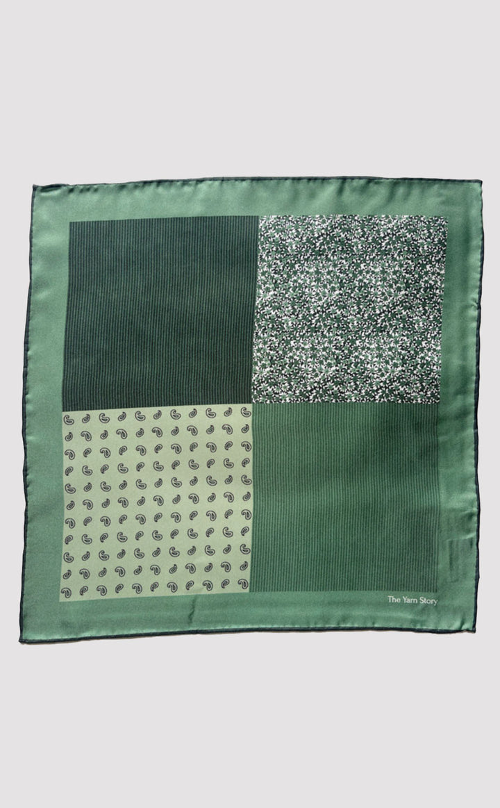 Green Floral Stripe Pocket Square